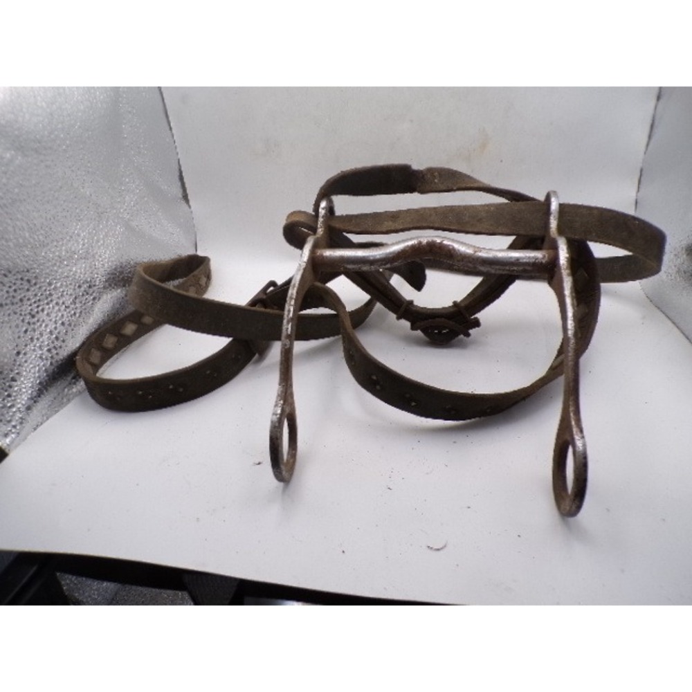 Vintage Antique Horse Bridle Leather Headstall Steel Curb Bit Western Tack Decor